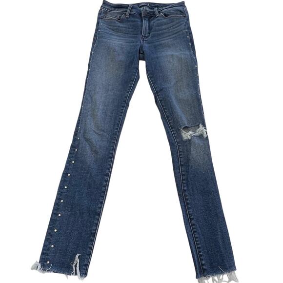 Abercrombie & Fitch Jeans Womens 25 Harper Low Rise Ankle Distressed Studded Den - Picture 1 of 8